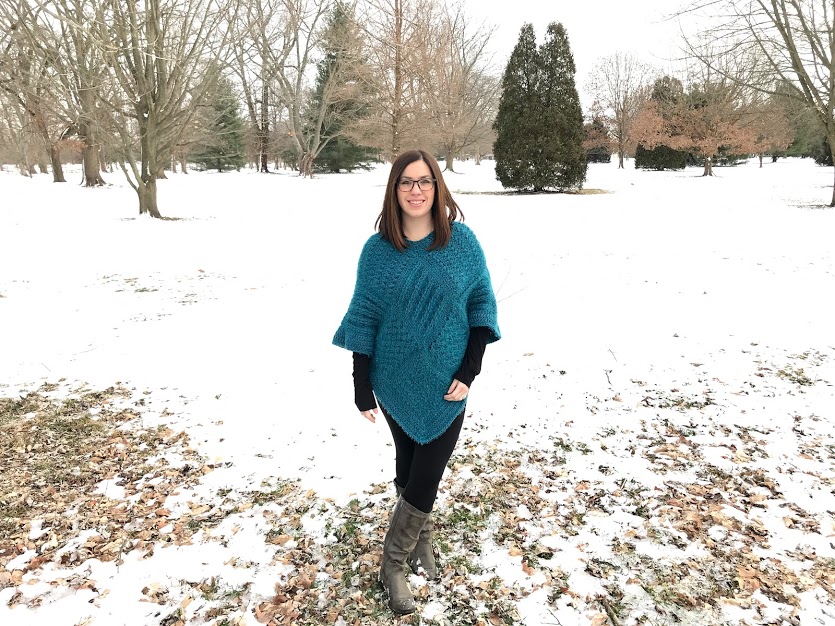 Adult size poncho crochet pattern with textured squares