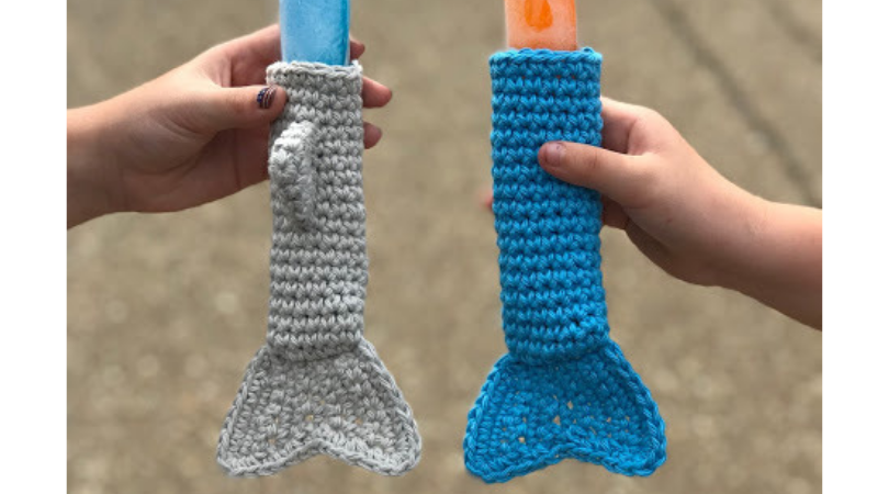 shark or mermaid tail popsicle holder crochet pattern